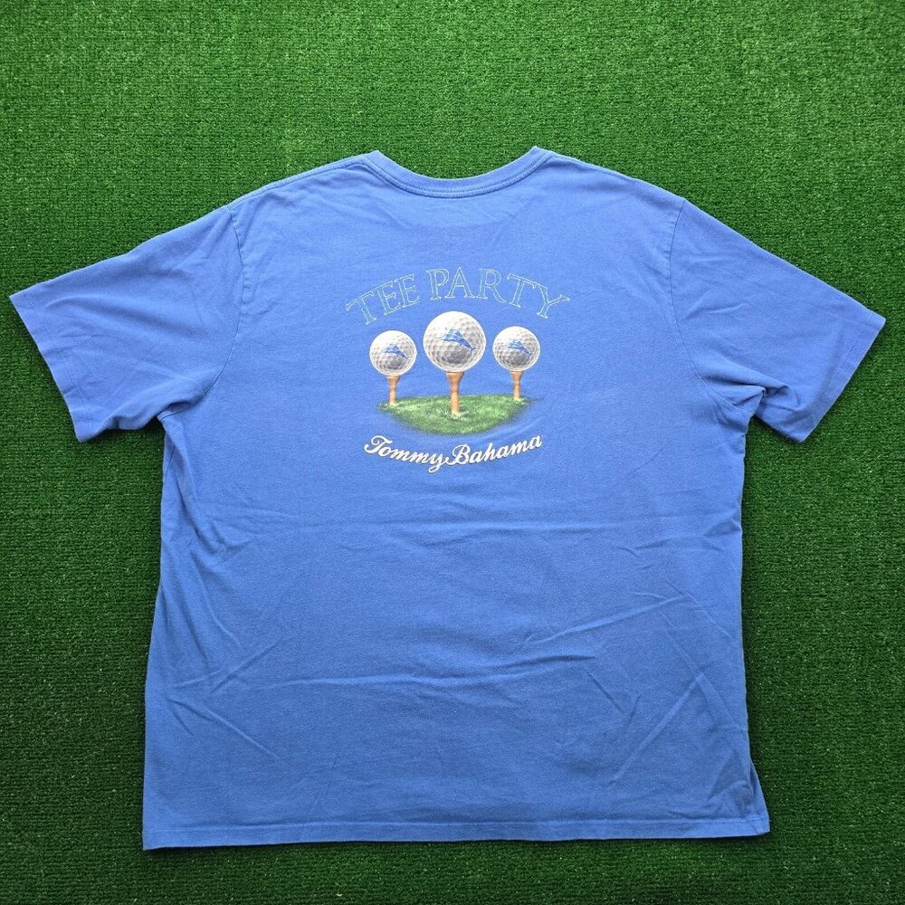 Tommy Bahama Blue Tee Party Golf Graphic Short Sleeve Shirt